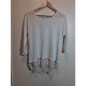 New York & Co Wmns XS Mixed Media Sweater Long Sleeve White Sweater Floral Boho